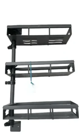 رف شبك ثلاثي رمادي مع عامود