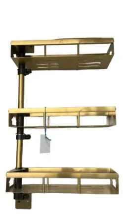 رف شبك ثلاثي ذهبي مطفي مع عامود