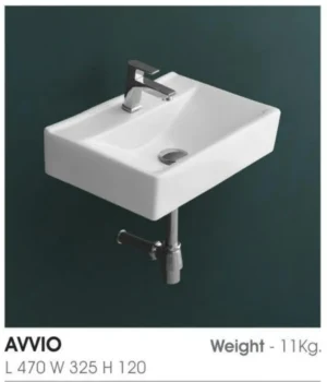 مغسلة معلق مربع كلاسيك موديل AVVIO مقاس 47*32.50 ارتفاع 12 سم