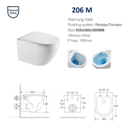 1796 كرسي معلق تصريف تورنيدو مدور206ابيض مقاس 53.50*36 18سم