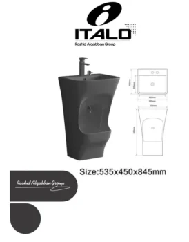 4550 مغسلة وضوء رمادي مربع خزف مع خلاط موديل T206-G